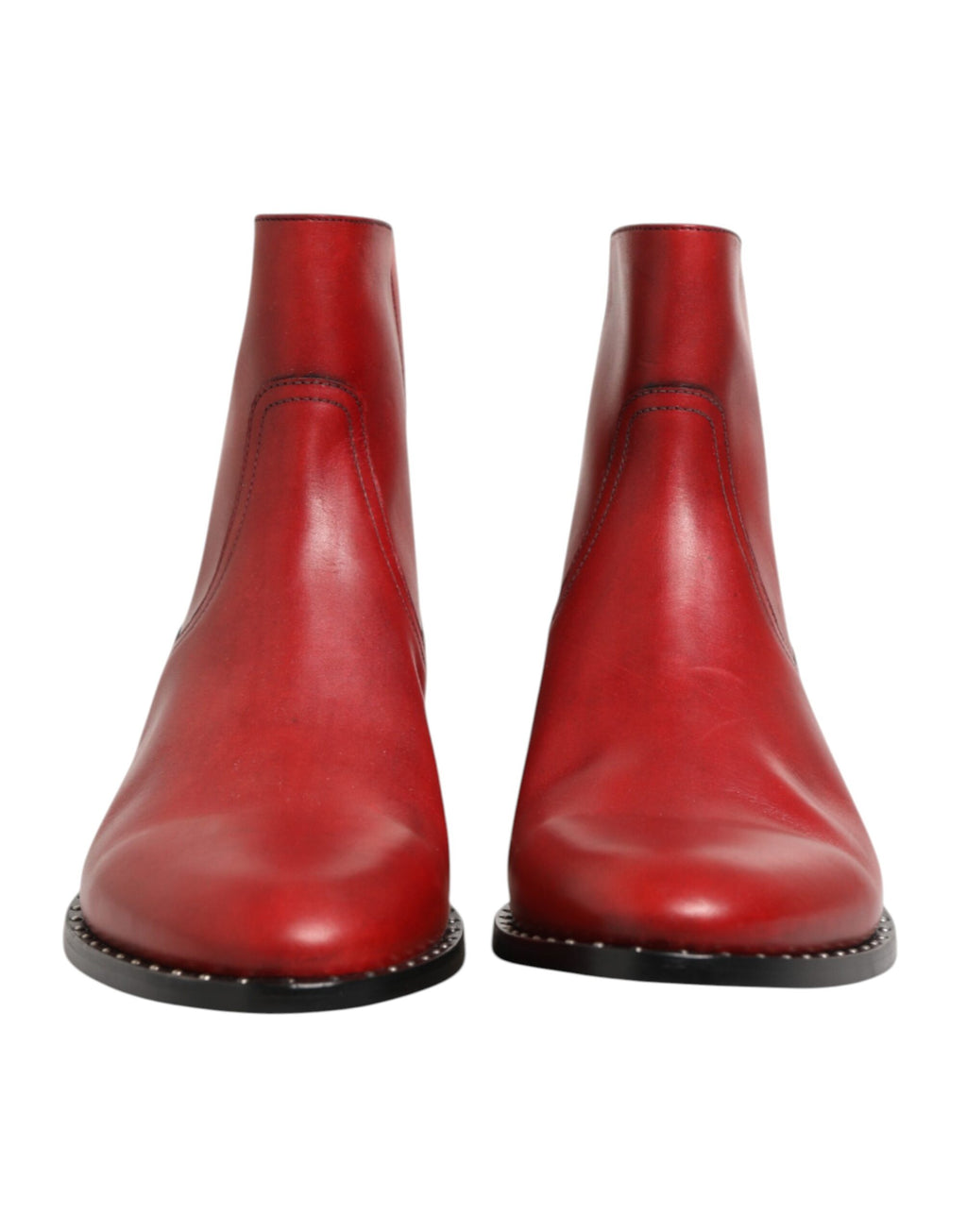 Bottines courtes Chelsea rouges Dolce & Gabbana à clous, chaussures élégantes en cuir avec semelle noire.