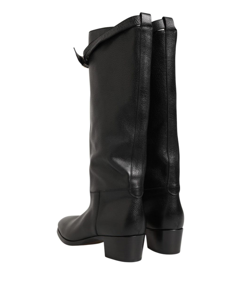 Bottes hautes Dolce & Gabbana noires avec plaque logo sur le mollet, en cuir élégantes et sophistiquées.
