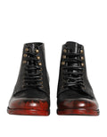 Bottines courtes à lacets noir et rouge Dolce & Gabbana en dentelle, élégantes et modernes pour femmes.