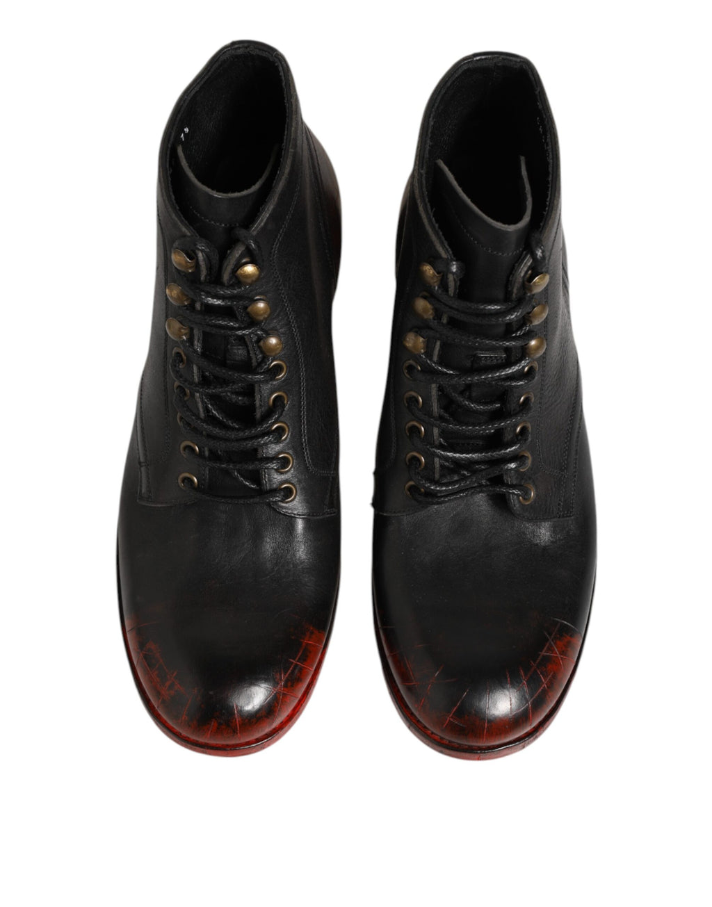 Bottines noires et rouges Dolce & Gabbana à lacets, chaussures courtes à la cheville avec design en dentelle et style élégant.