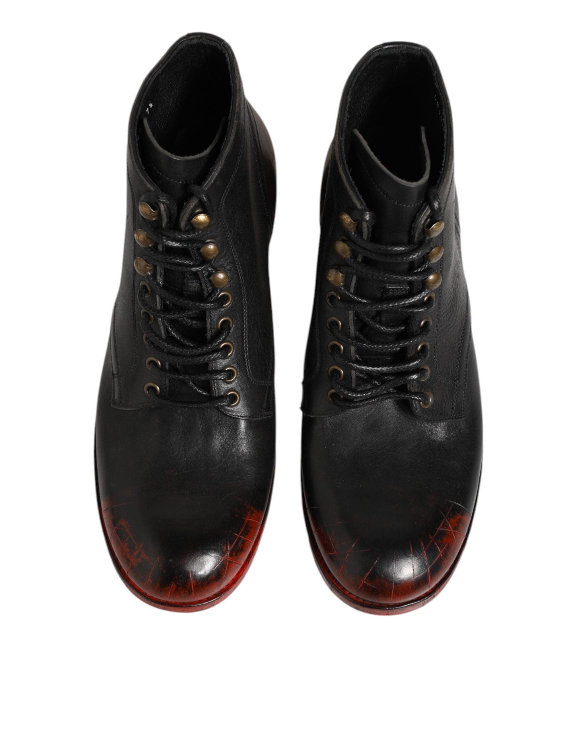Bottines noires et rouges Dolce & Gabbana à lacets, chaussures courtes à la cheville avec design en dentelle et style élégant.