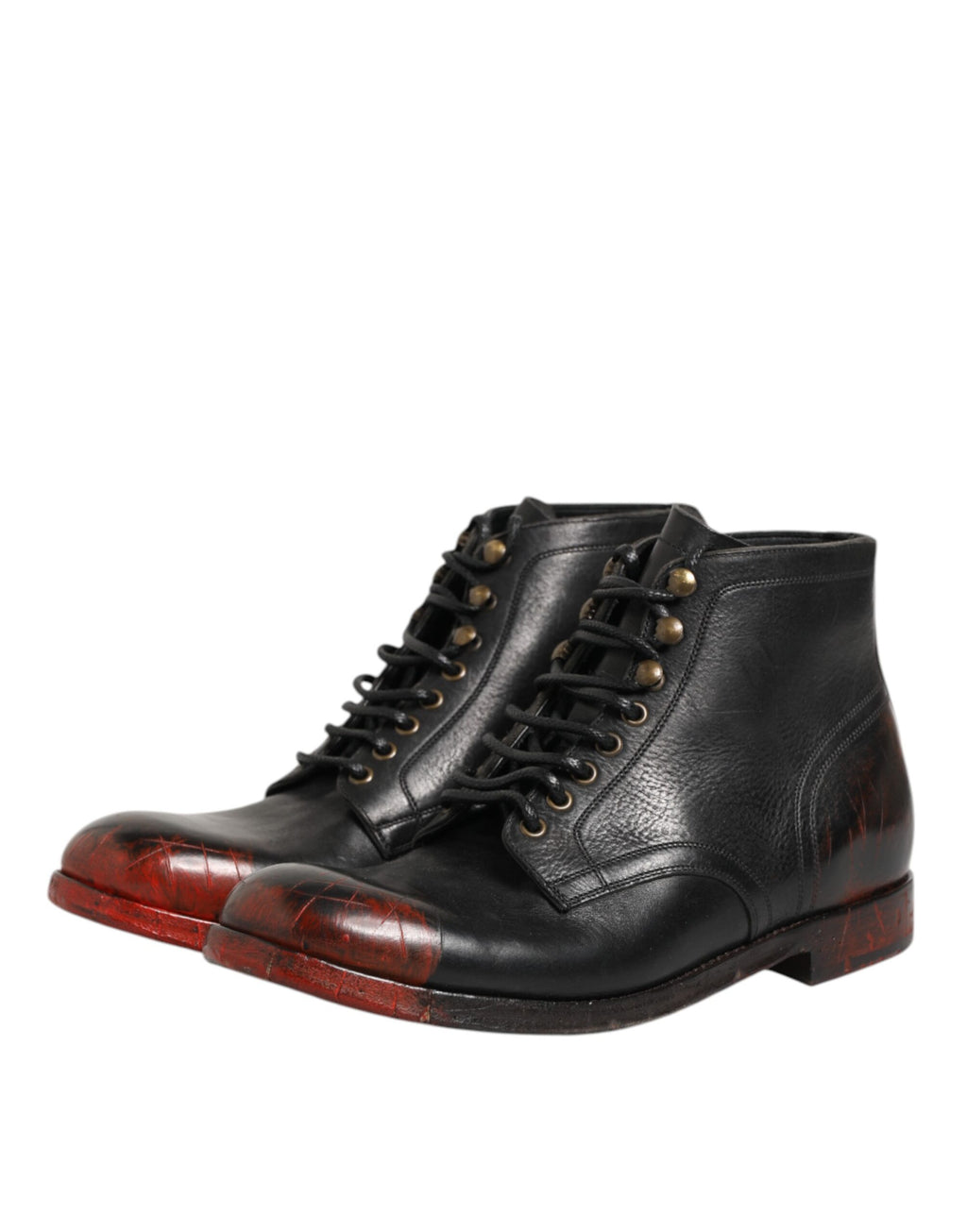 Chaussures à bottines courtes Dolce & Gabbana noires et rouges avec lacets, style élégant et moderne.
