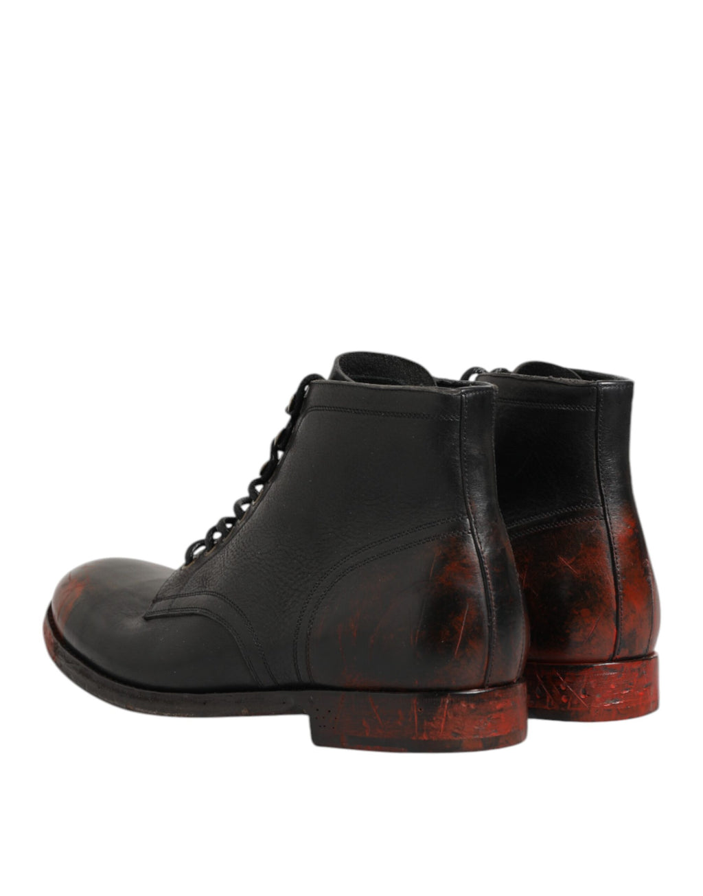 Chaussures bottines noires et rouges Dolce & Gabbana à lacets, courtes et élégantes, pour un style sophistiqué.