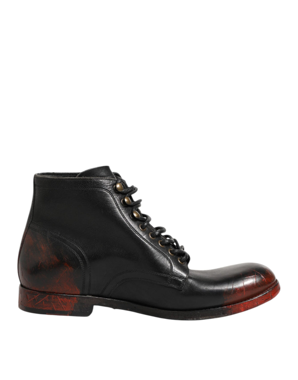 Bottes courtes noires et rouges en dentelle Dolce & Gabbana, chaussures à lacets pour femme, talons élégants.