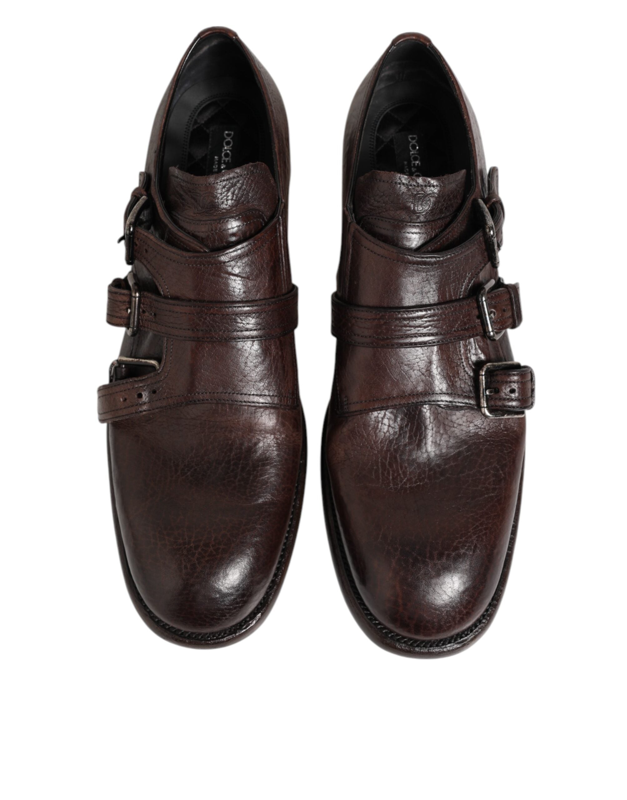 Chaussures derby formelles en cuir marron Dolce & Gabbana avec bride monk, élégantes et sophistiquées.
