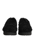 Chaussures homme Dolce & Gabbana, slippers noires en cuir avec fourrure, élégantes et confortables.