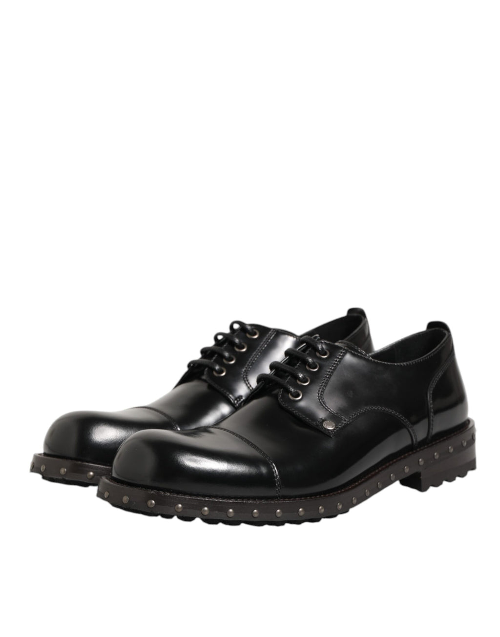Chaussures Derby noires en cuir avec studs, chaussures formelles pour hommes de Dolce & Gabbana, élégance et style sophistiqué.