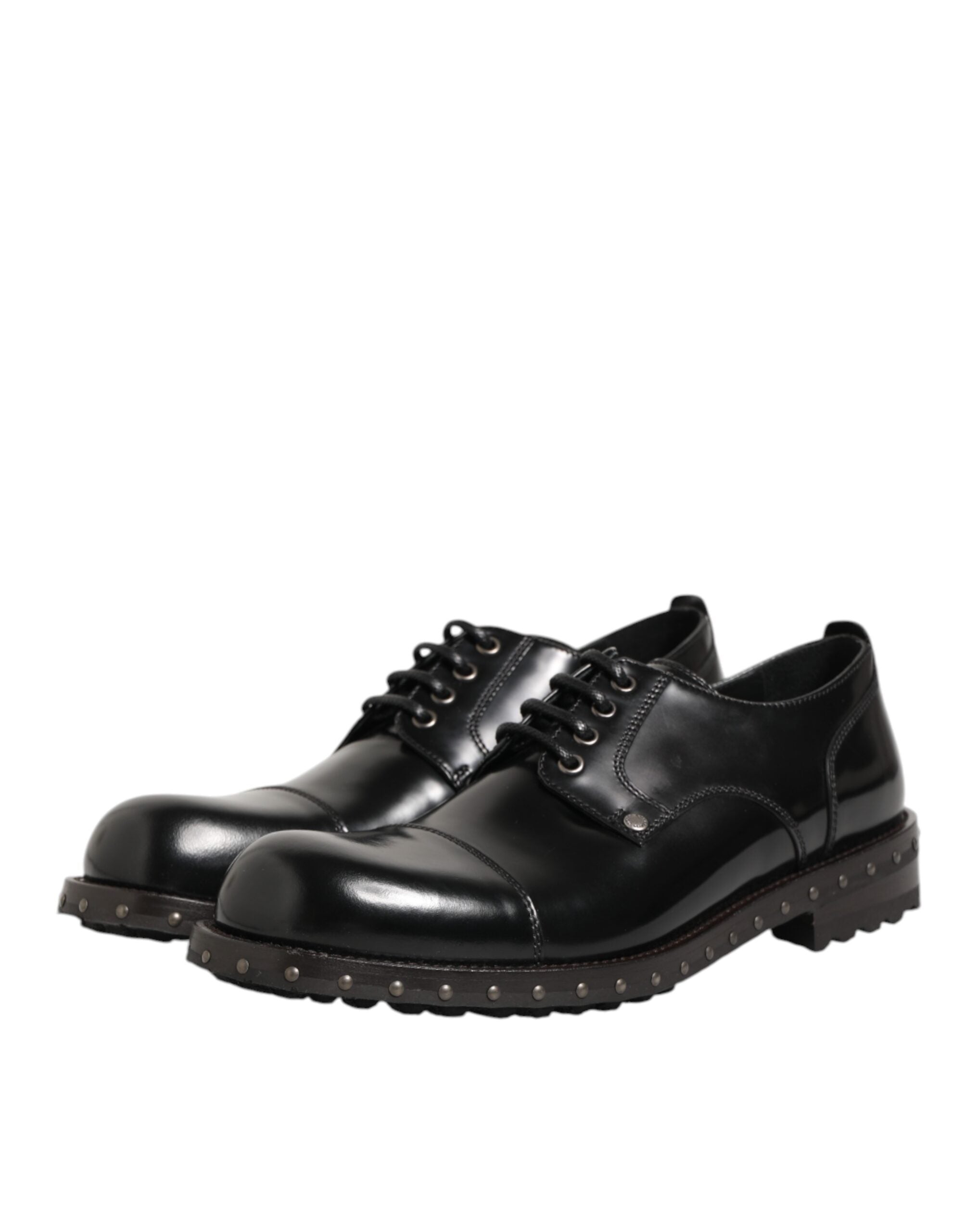 Chaussures Derby noires en cuir avec studs, chaussures formelles pour hommes de Dolce & Gabbana, élégance et style sophistiqué.