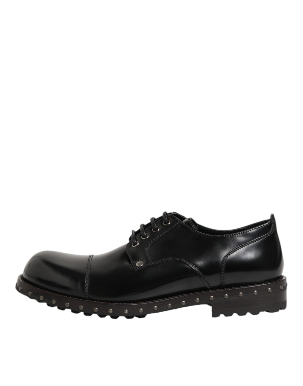 Chaussures Derby formelles en cuir noir Dolce & Gabbana pour homme avec clous, style élégant et sophistiqué.
