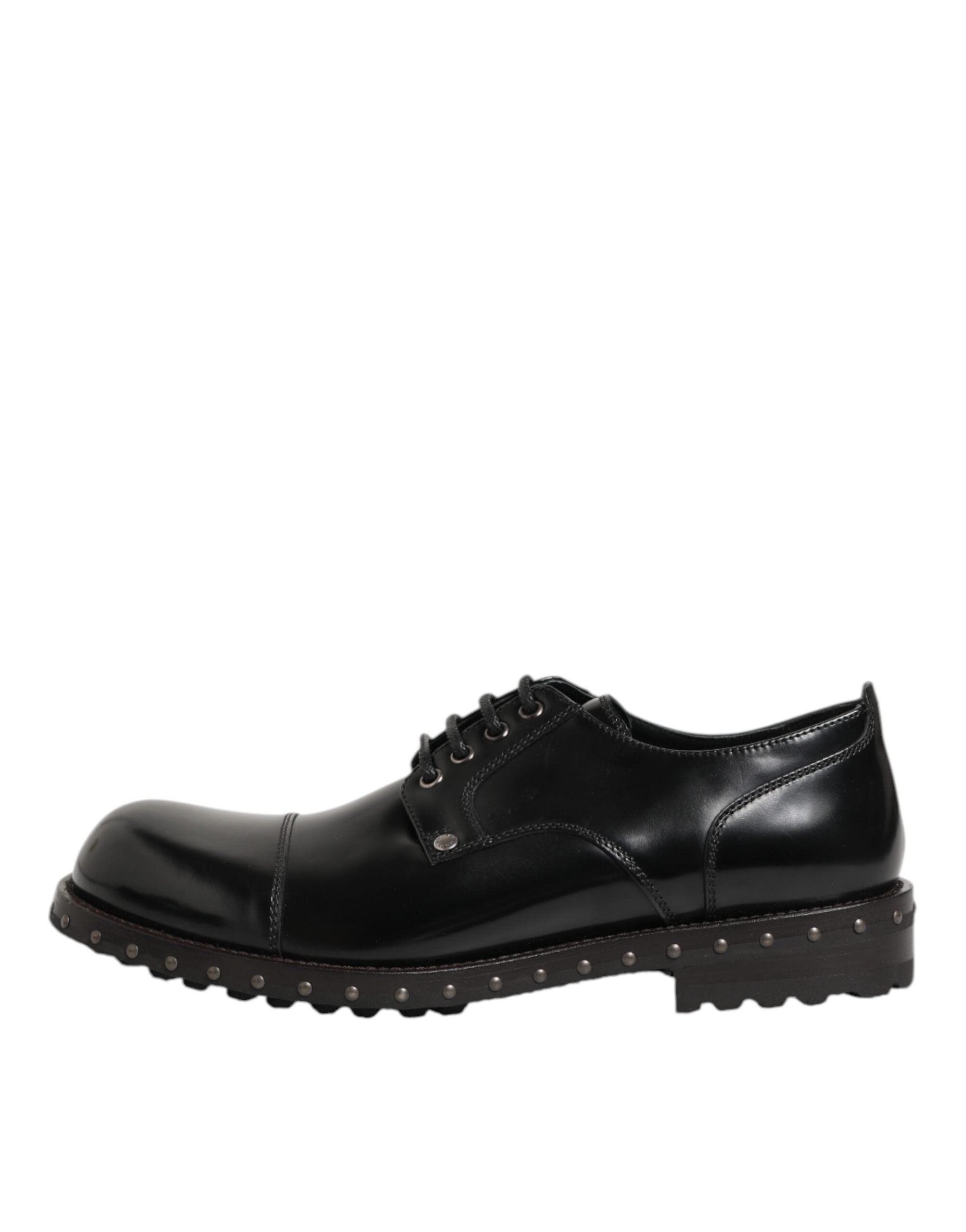 Chaussures Derby formelles en cuir noir Dolce & Gabbana pour homme avec clous, style élégant et sophistiqué.