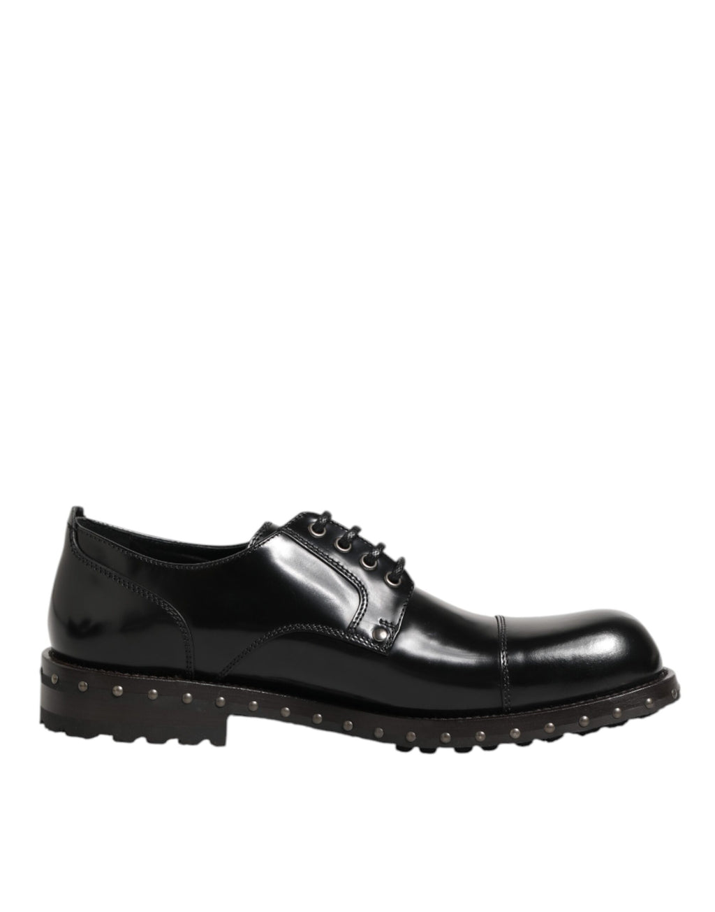 Chaussures derby formelles en cuir noir Dolce & Gabbana pour homme avec clous, style élégant et sophistiqué.