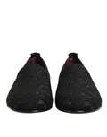 Mocassins hommes Dolce & Gabbana en brocart noir, chaussures habillées à enfiler avec semelle élégante.