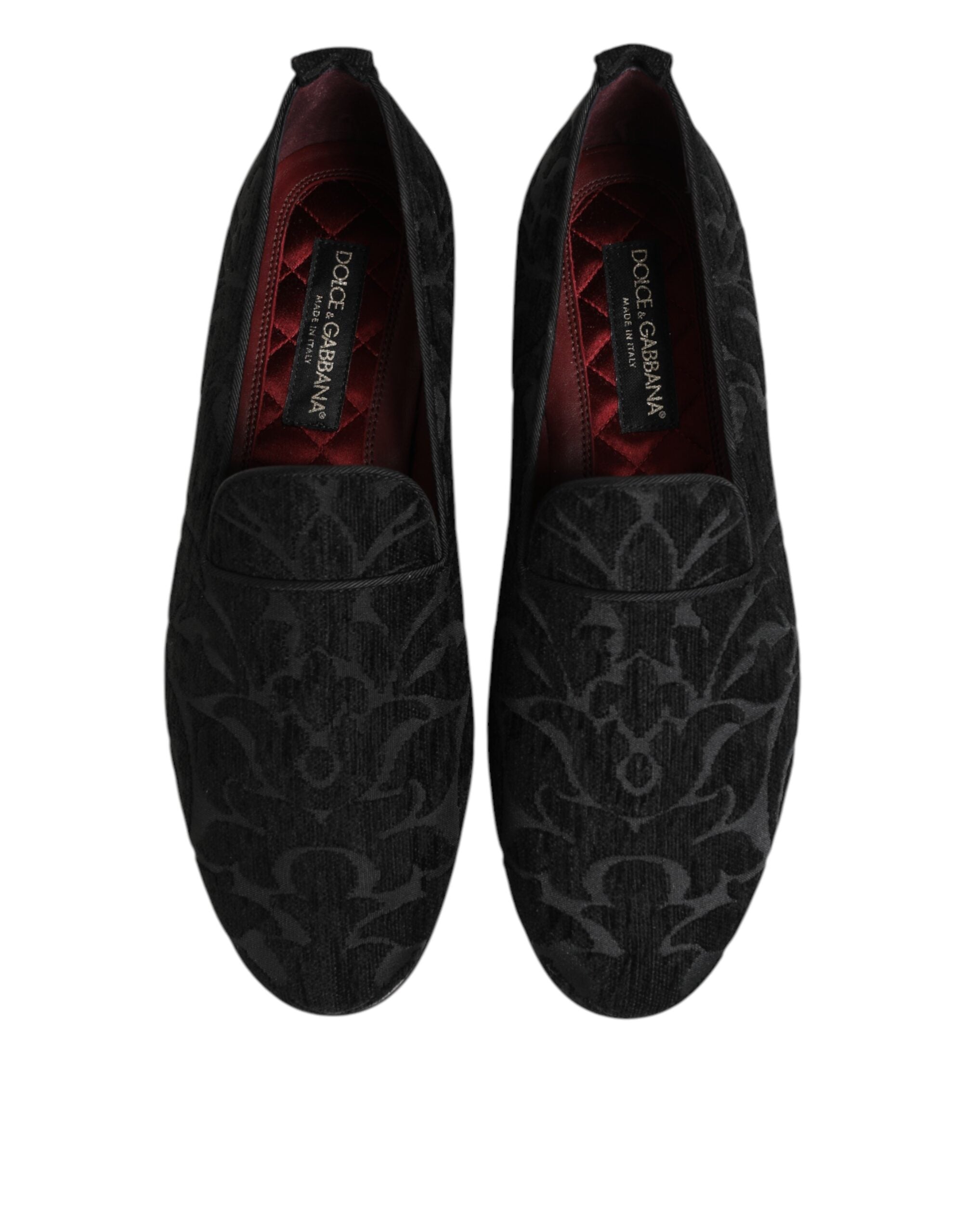 Mocassins homme Dolce & Gabbana en brocart noir à enfiler, chaussures de ville élégantes et sophistiquées.