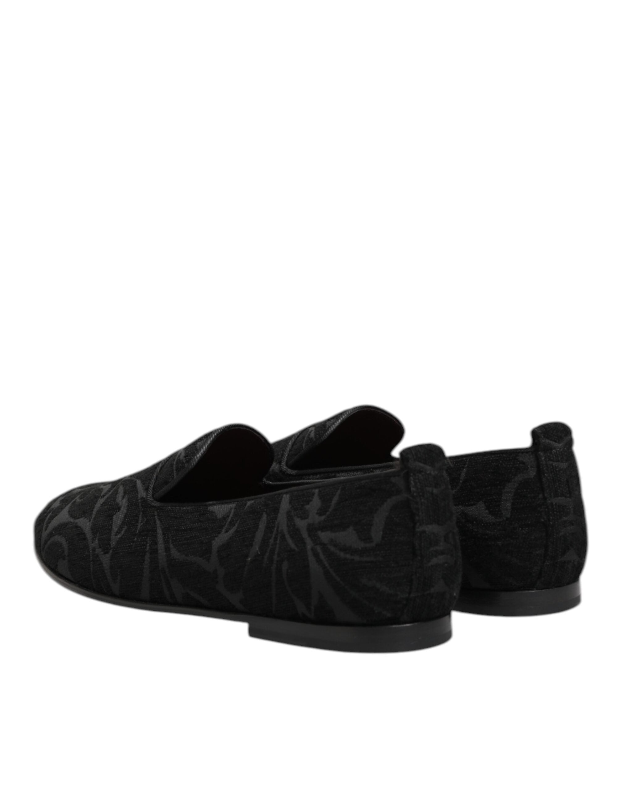 Mocassins habillés noirs en brocart Dolce & Gabbana pour homme, chaussures à enfiler élégantes et sophistiquées.