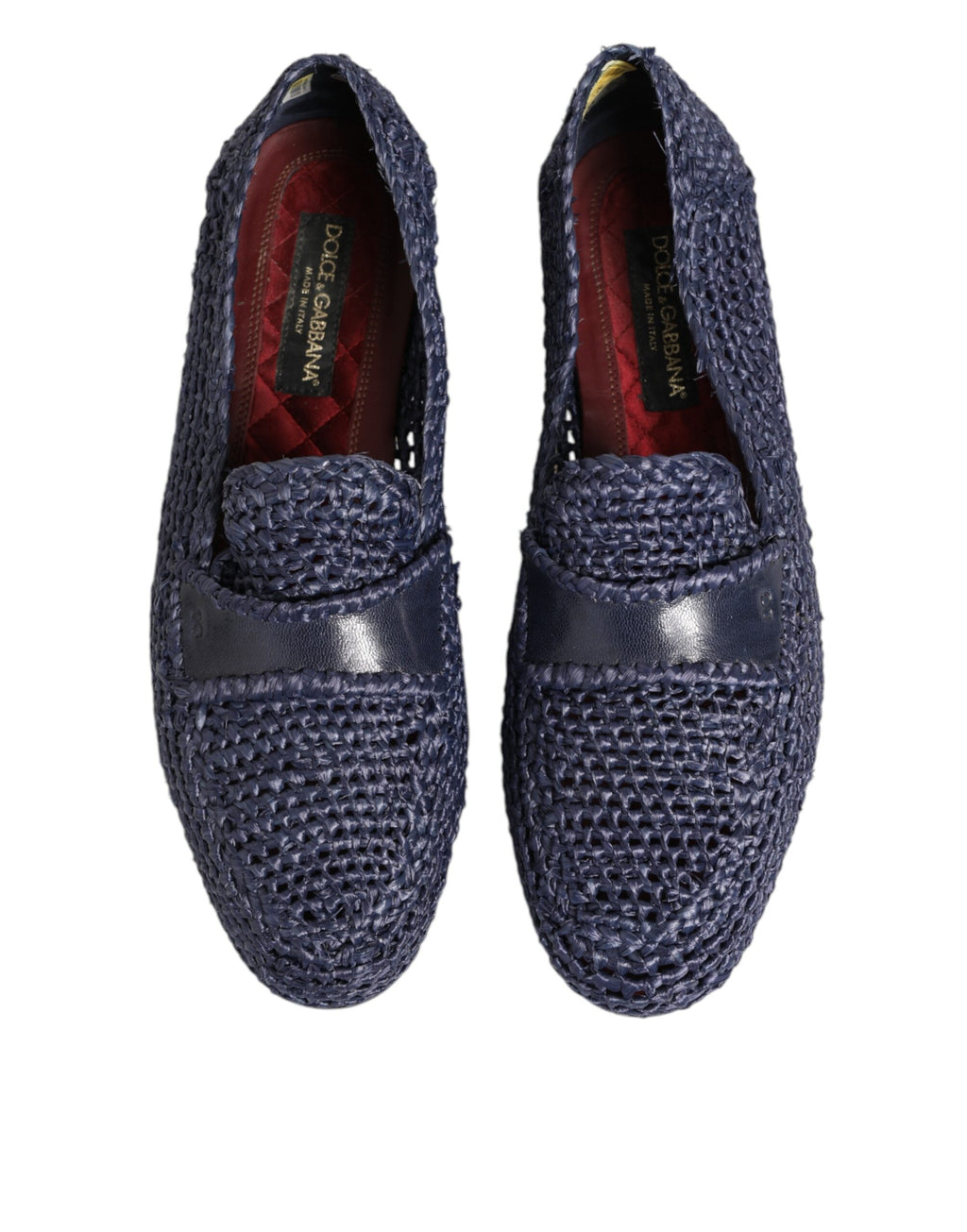 Chaussures mocassins en cuir tissé bleu pour homme de Dolce & Gabbana, style slip-on élégant et confortable.