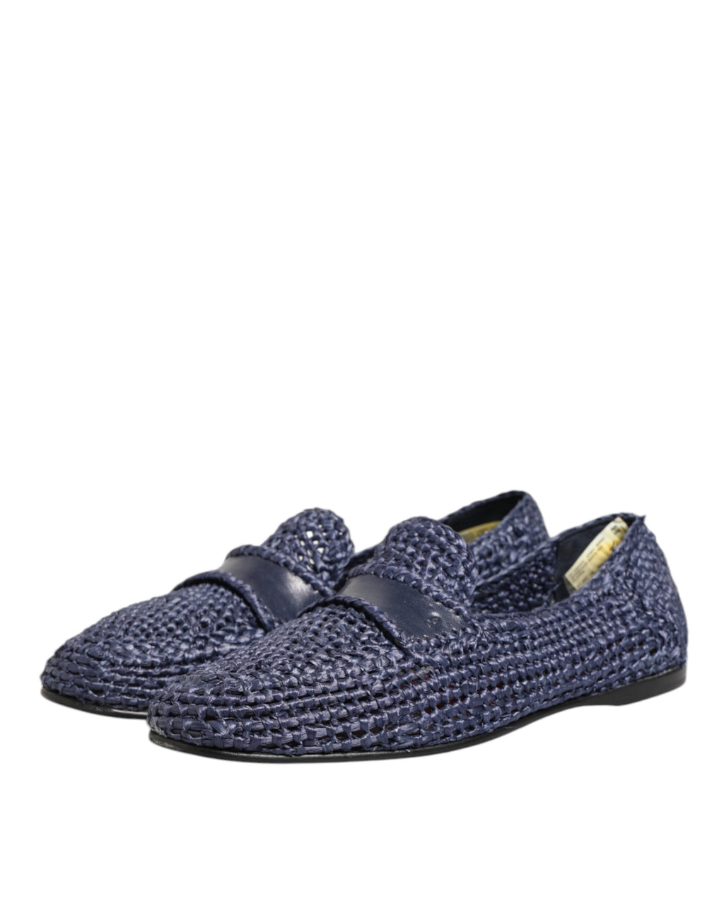 Mocassins slip-on en cuir tissé bleu pour homme de la marque Dolce & Gabbana, chaussures élégantes et confortables.