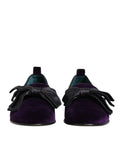Chaussures mocassins Dolce & Gabbana en daim violet avec nœud en coton, style slip-on élégant.