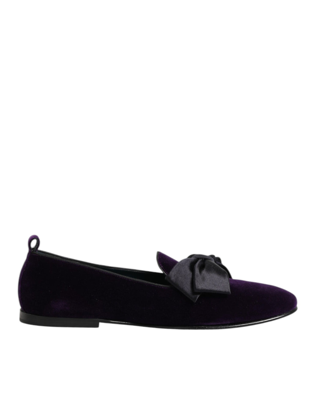 Chaussures mocassins Dolce & Gabbana en daim violet avec nœud en coton, slip-on élégants pour femmes.