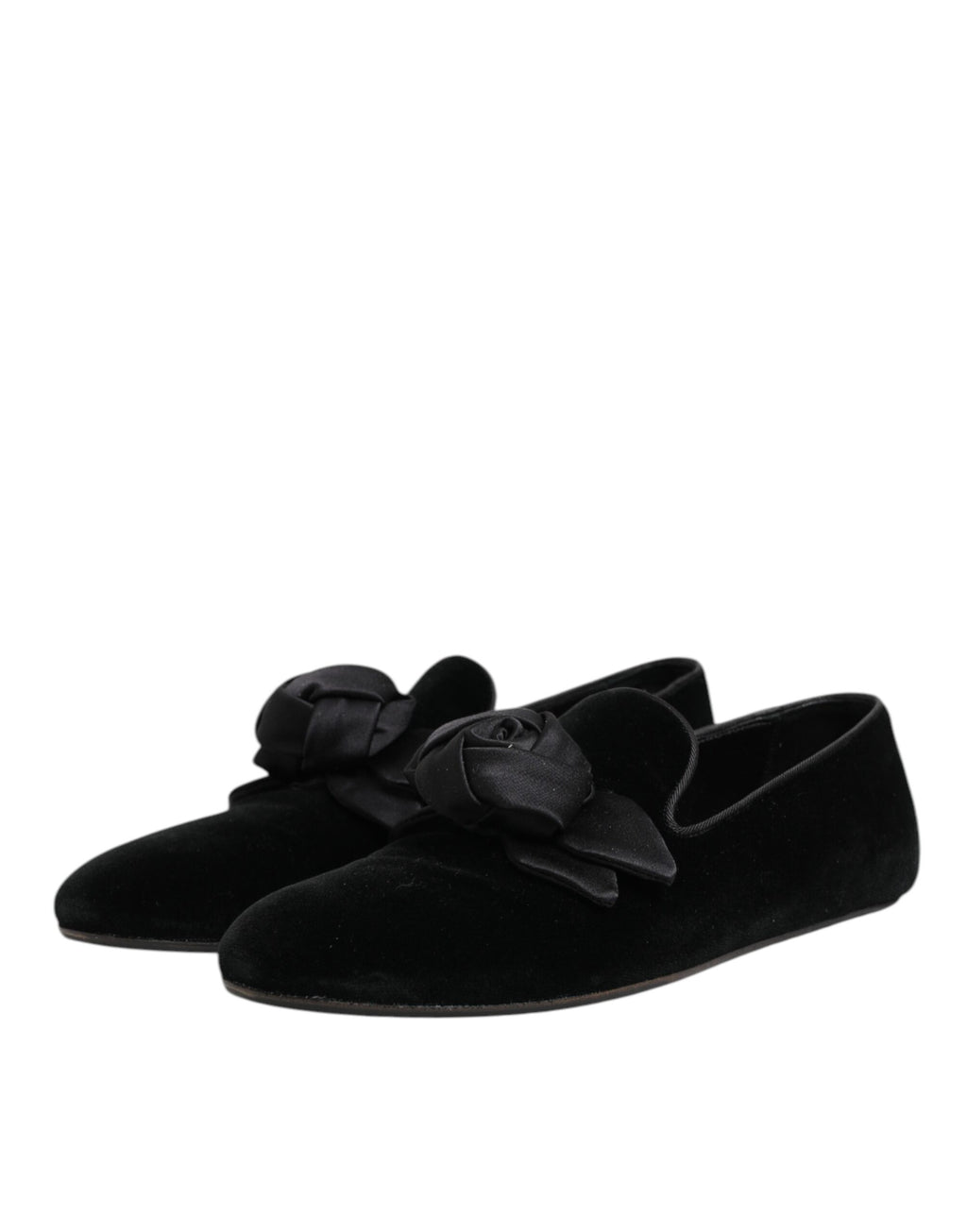 Chaussures Dolce & Gabbana en daim noir et coton avec roses, slip-on élégants pour femmes.
