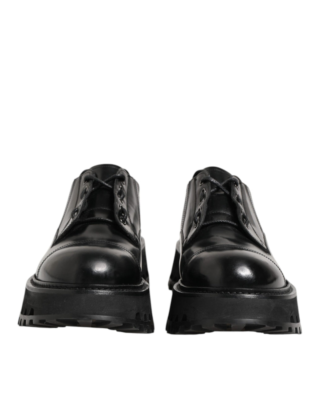Chaussures derby pour homme en cuir noir Dolce & Gabbana, lacets, style élégant et sophistiqué.