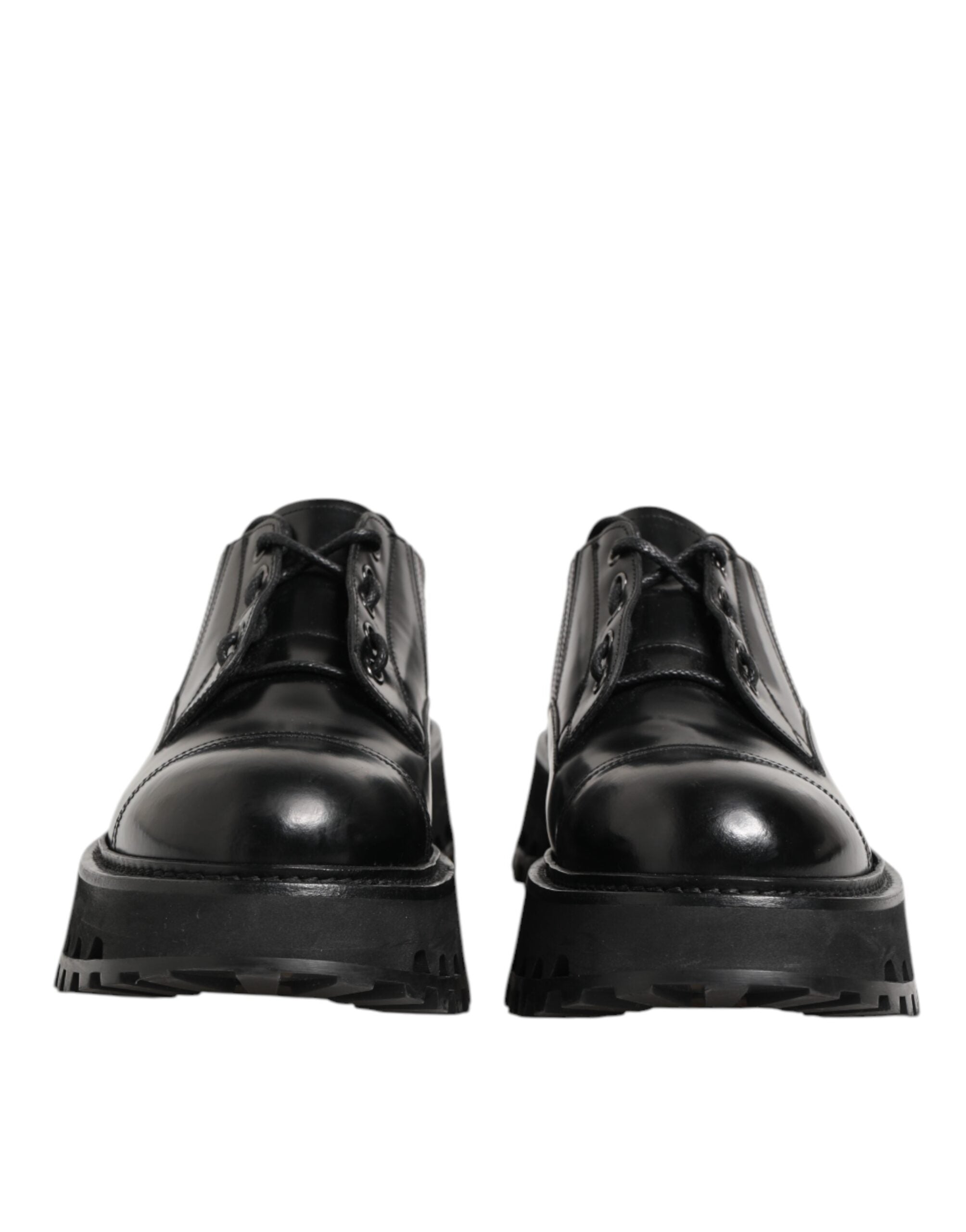 Chaussures derby pour homme en cuir noir Dolce & Gabbana, lacets, style élégant et sophistiqué.