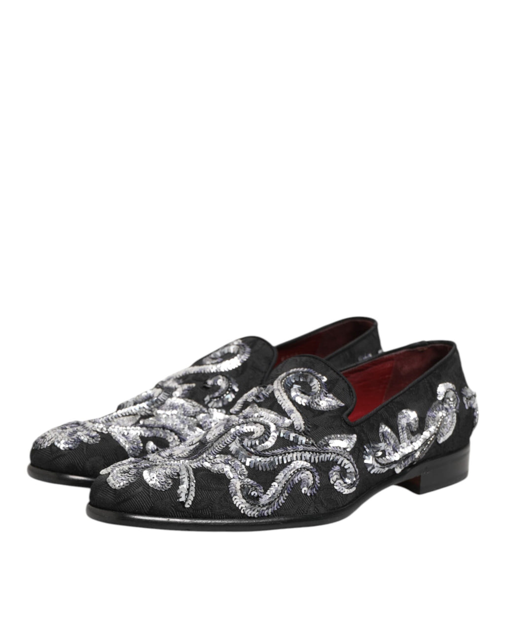 Mocassins pour homme Dolce & Gabbana noirs avec sequins argentés, chaussures élégantes en cuir pour homme.