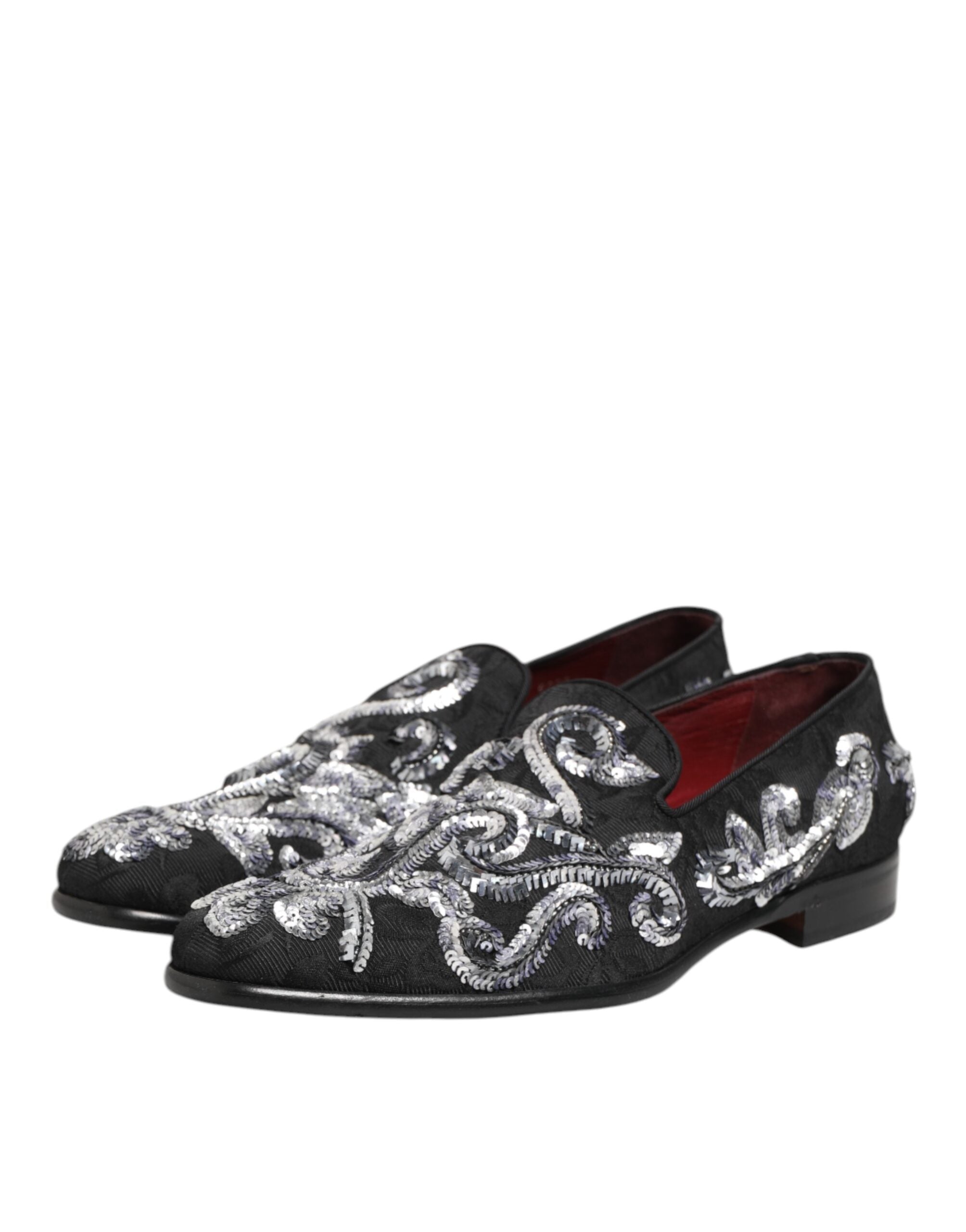 Mocassins pour homme Dolce & Gabbana noirs avec sequins argentés, chaussures élégantes en cuir pour homme.