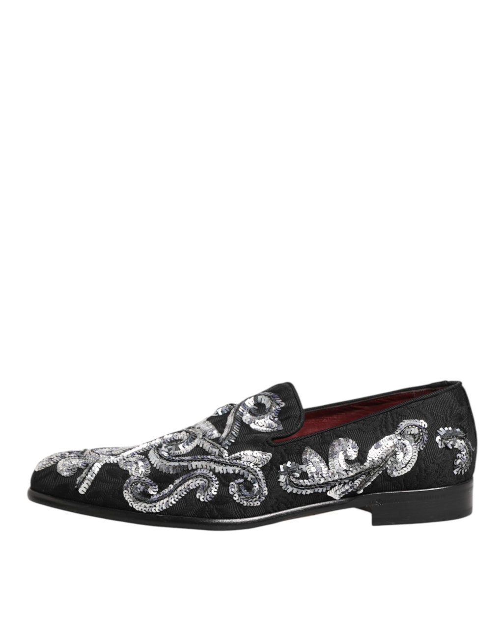 Mocassins pour homme Dolce & Gabbana noirs avec sequins argentés, chaussures de ville élégantes en cuir.