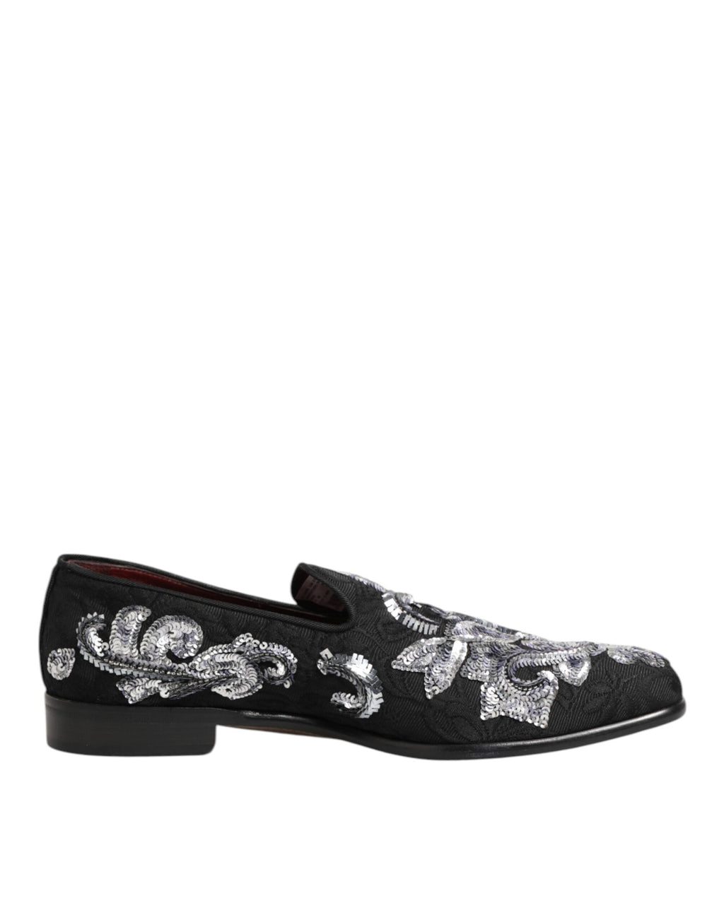 Chaussures habillées pour homme Dolce & Gabbana, mocassins noirs et argentés à sequins élégants et sophistiqués.