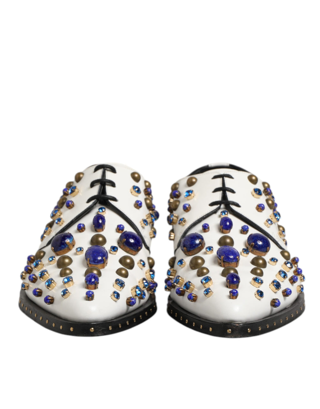 Chaussures de ville blanches en cuir Dolce & Gabbana avec cristaux embellis, style élégant et sophistiqué pour homme.