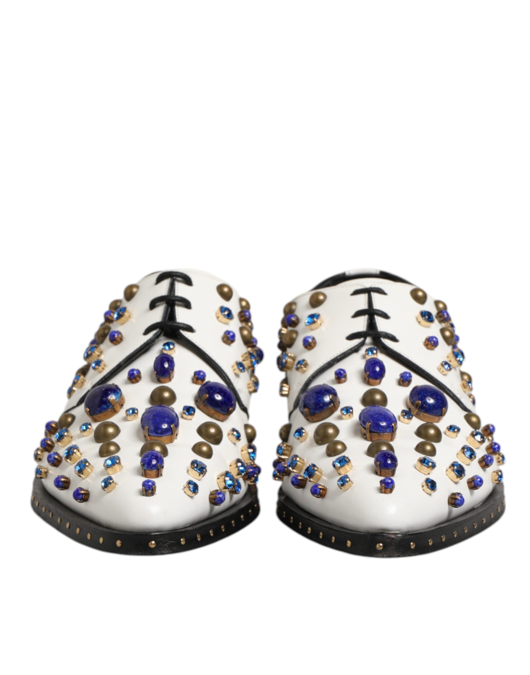 Chaussures de ville blanches en cuir Dolce & Gabbana avec cristaux embellis, style élégant et sophistiqué pour homme.