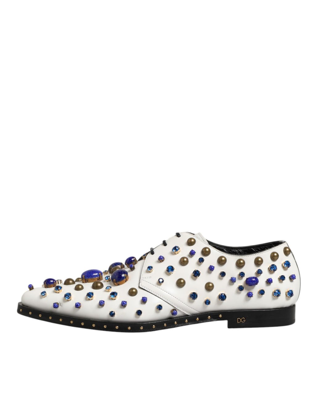 Chaussures de ville blanches en cuir Dolce & Gabbana avec cristaux ornés, élégantes et sophistiquées pour homme ou femme.