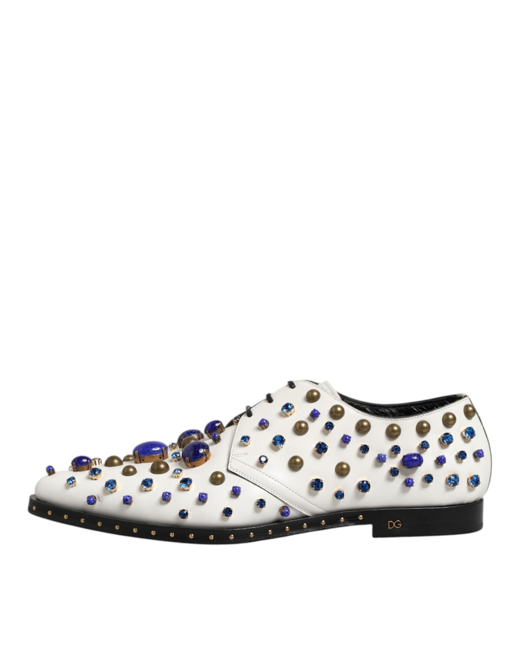 Chaussures de ville blanches en cuir Dolce & Gabbana avec cristaux ornés, élégantes et sophistiquées pour homme ou femme.