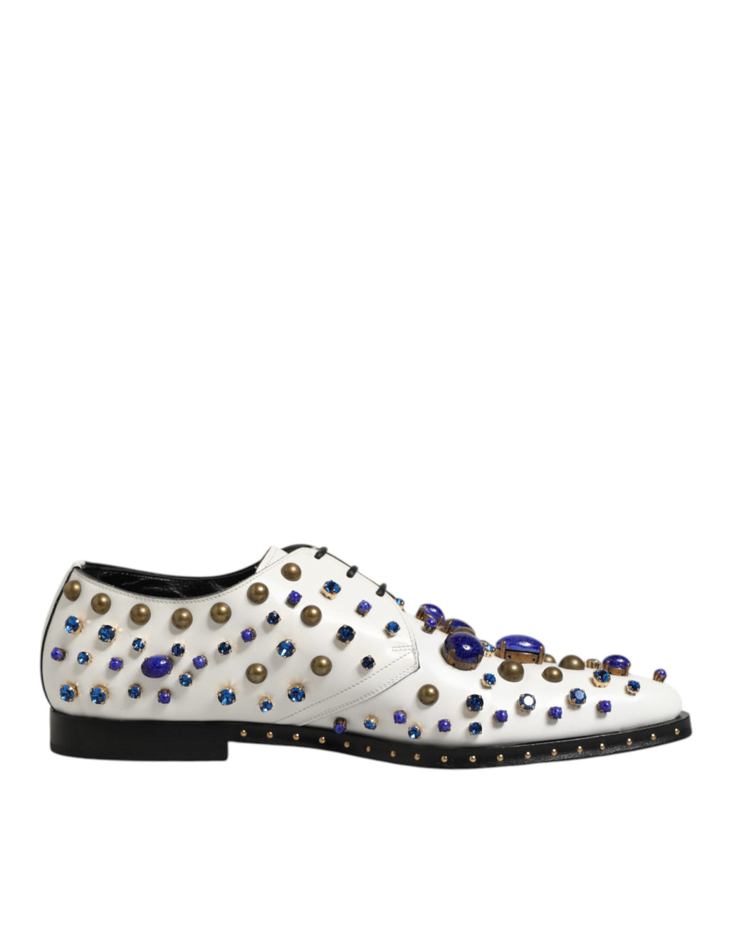 Chaussures de ville Dolce & Gabbana en cuir blanc avec cristaux, élégantes et ornées pour femme.
