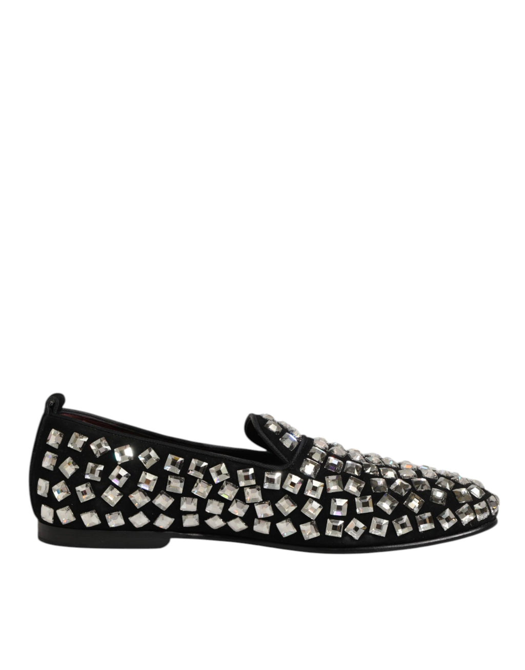 Mocassins pour homme Dolce & Gabbana en suède noir ornés de cristaux, chaussures habillées élégantes.