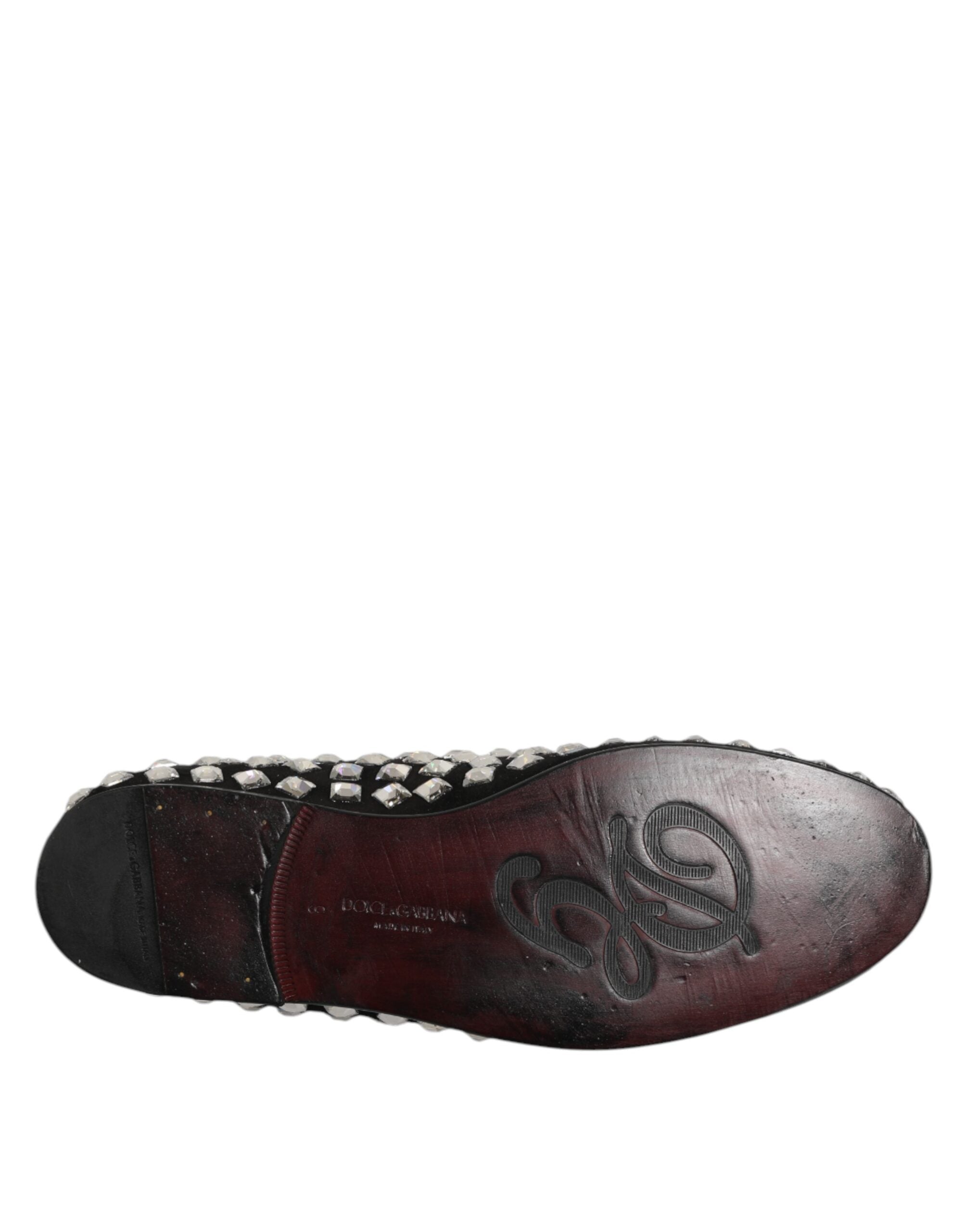 Chaussures Dolce & Gabbana en daim noir pour homme avec cristaux, mocassins élégants pour vêtements de cérémonie.