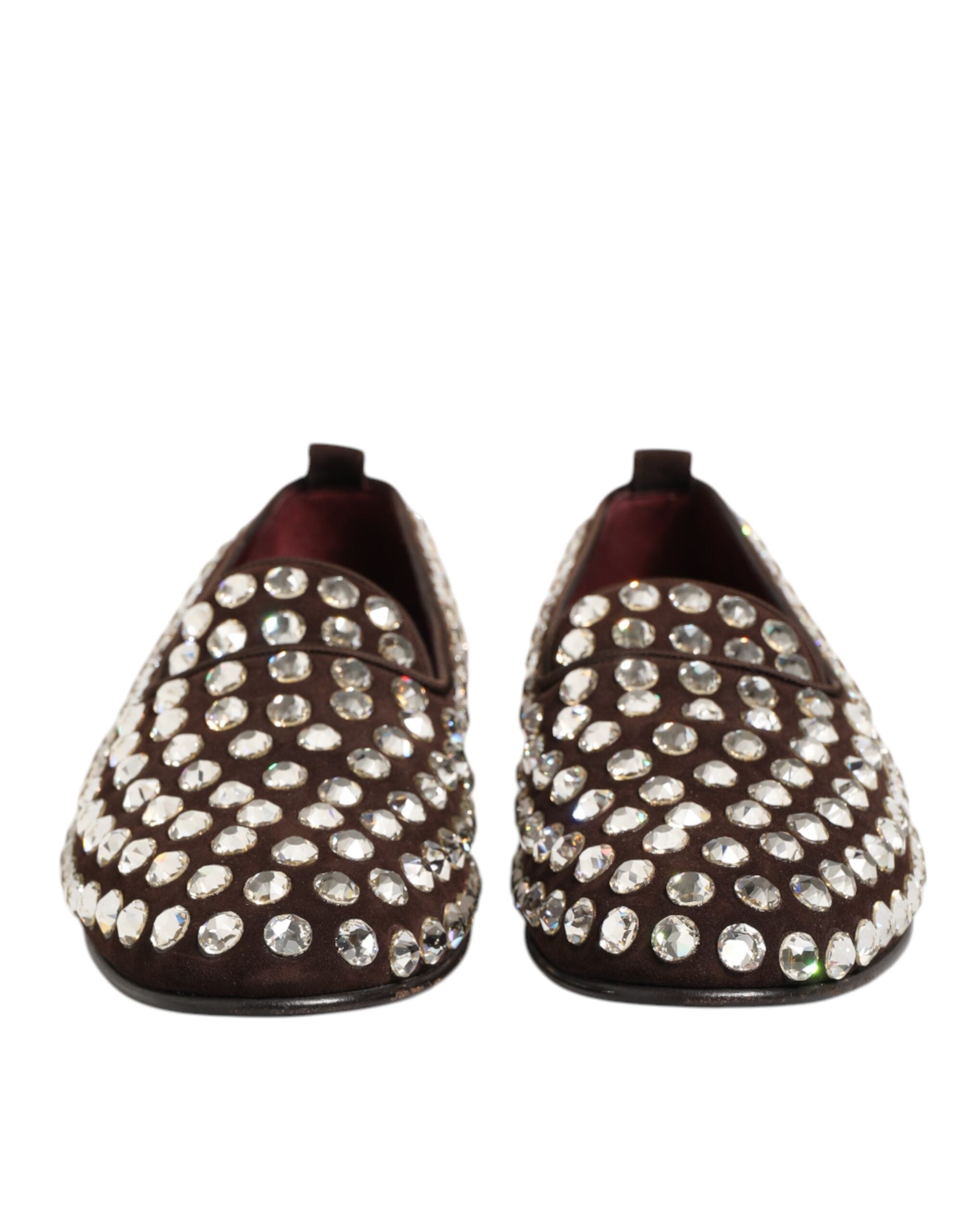 Mocassins en daim bordeaux Dolce & Gabbana avec cristaux, chaussures habillées élégantes et sophistiquées.