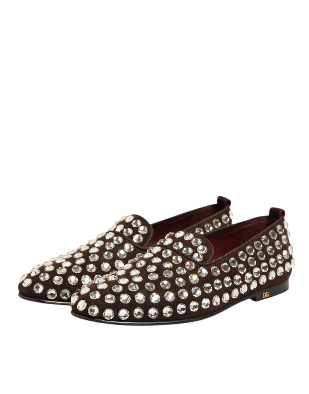 Mocassins en daim Bordeaux Dolce & Gabbana avec cristaux, chaussures habillées élégantes pour femmes.