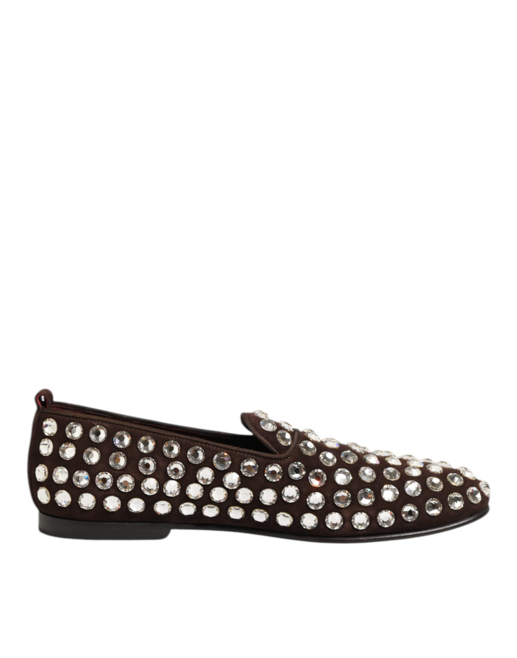 Mocassins en daim bordeaux Dolce & Gabbana avec cristaux, chaussures de ville élégantes pour homme.