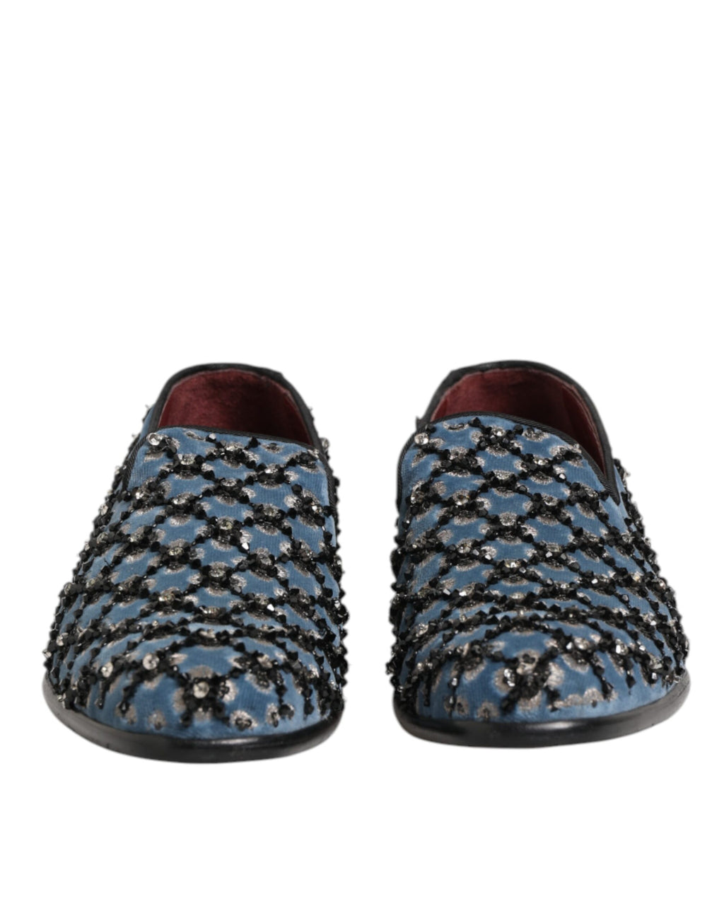 Mocassins hommes Dolce & Gabbana en velours bleu avec détails en cristal, style élégant et sophistiqué.