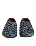Mocassins hommes Dolce & Gabbana en velours bleu avec détails en cristal, style élégant et sophistiqué.