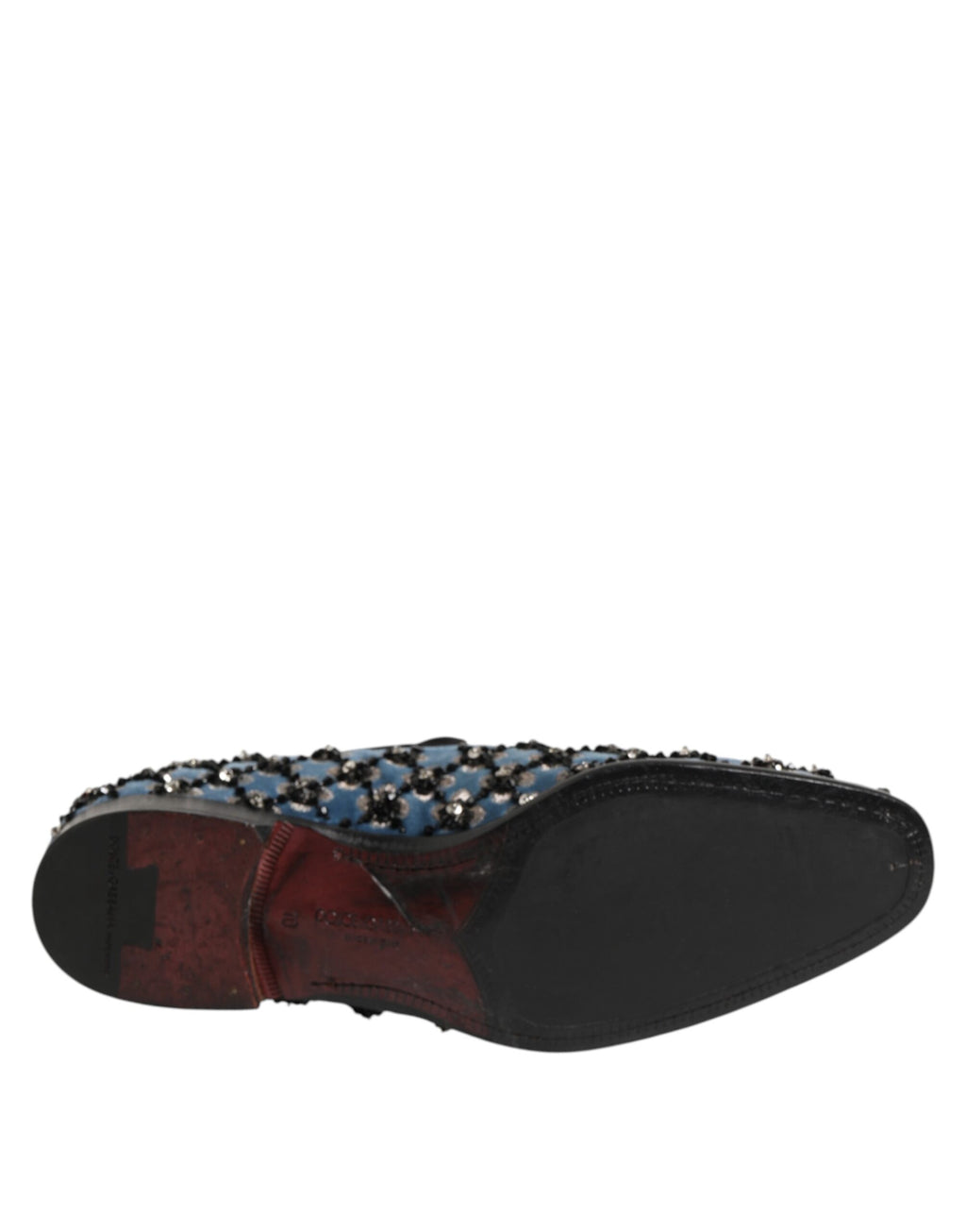 Chaussures mocassins Dolce & Gabbana en velours bleu avec détails en cristal pour homme, élégantes et sophistiquées.
