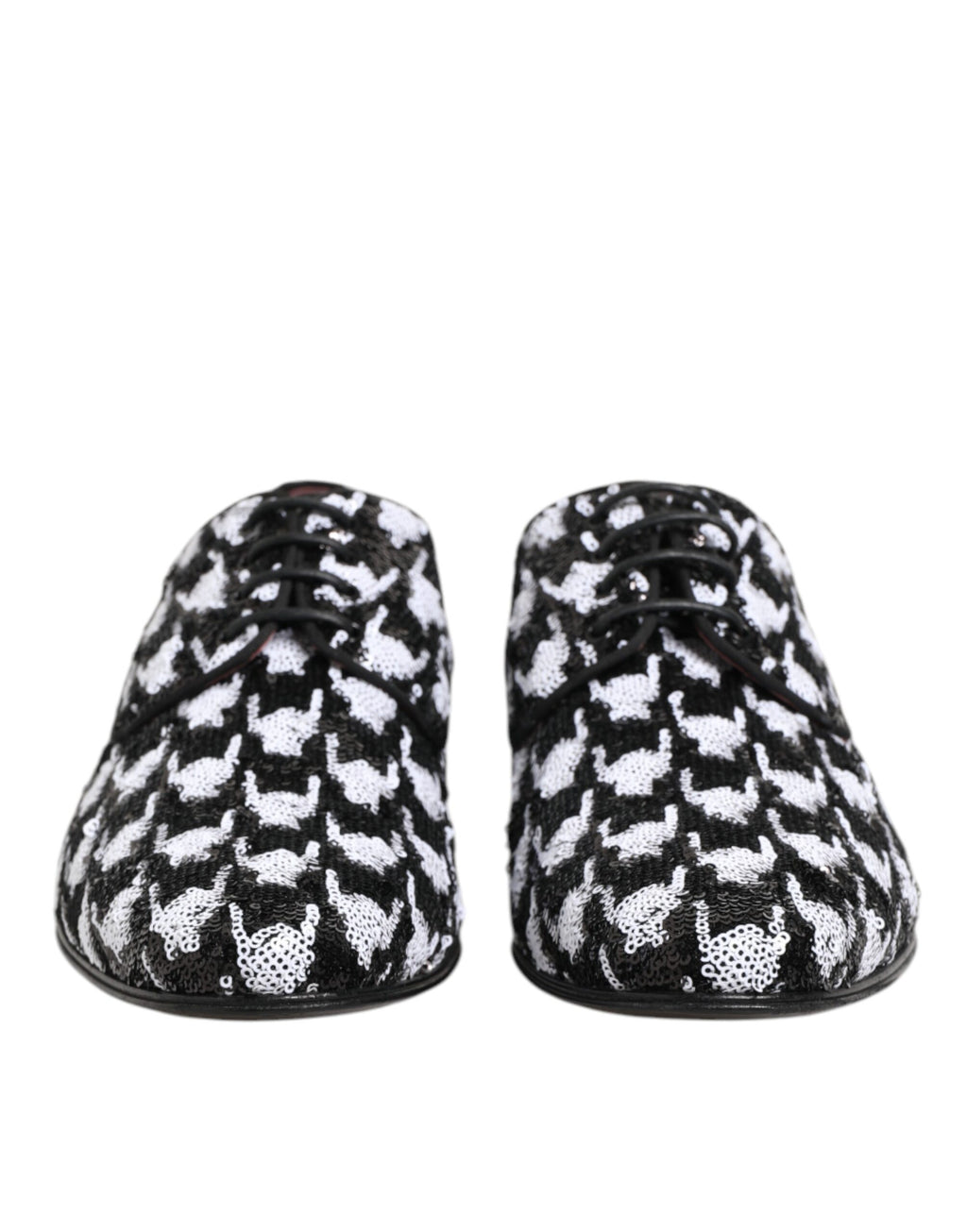 Chaussures Derby Dolce & Gabbana noires et blanches avec sequins et lacets, élégantes et raffinées.