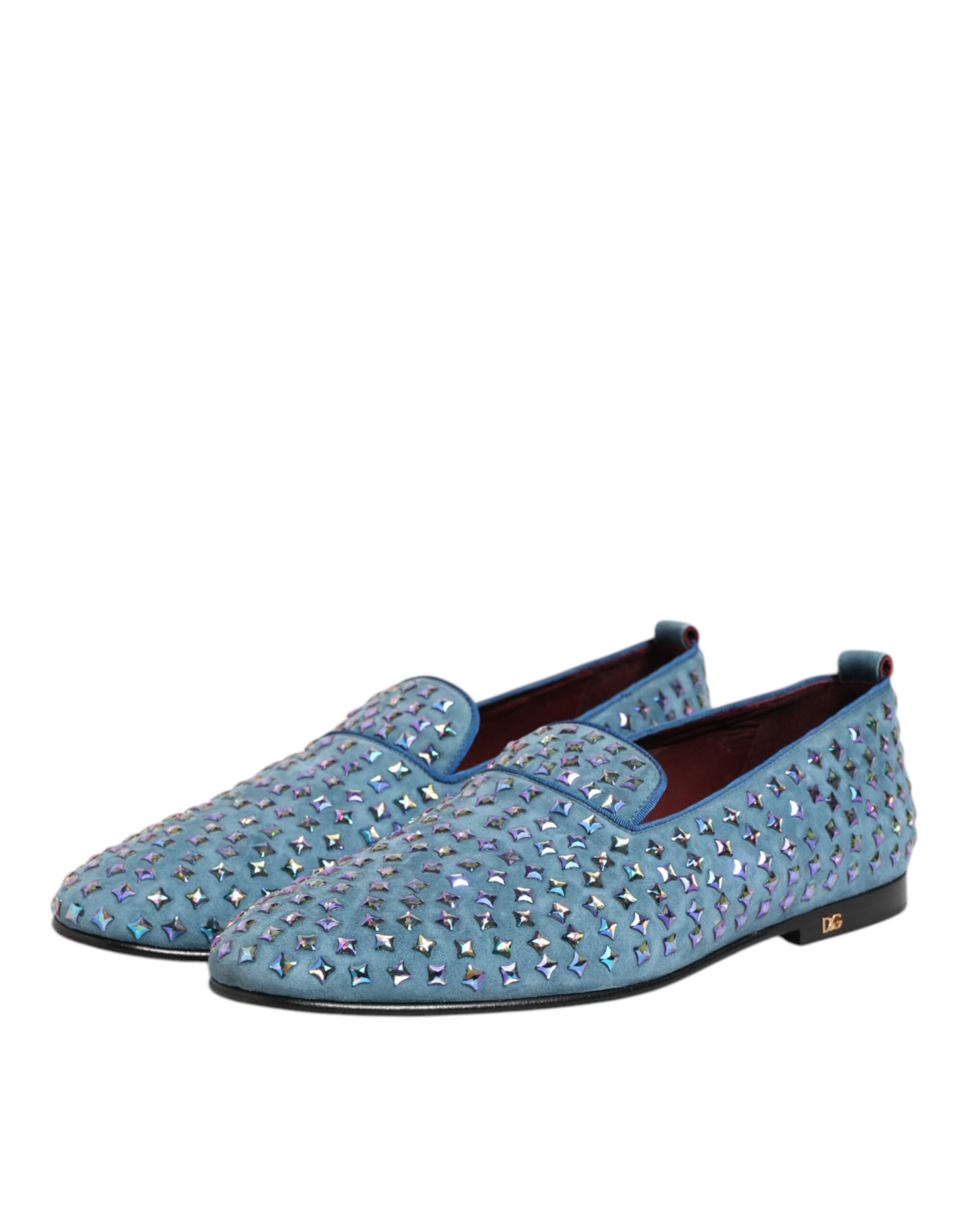 Chaussures mocassins en daim bleu Dolce & Gabbana pour homme avec studs, élégantes et modernes.