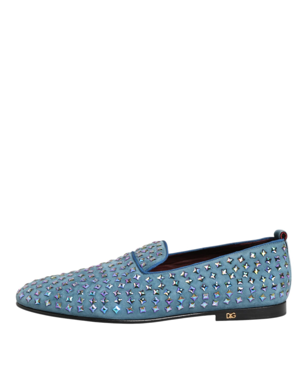 Chaussures mocassins en daim bleu Dolce & Gabbana pour hommes avec studs, élégantes et sophistiquées.