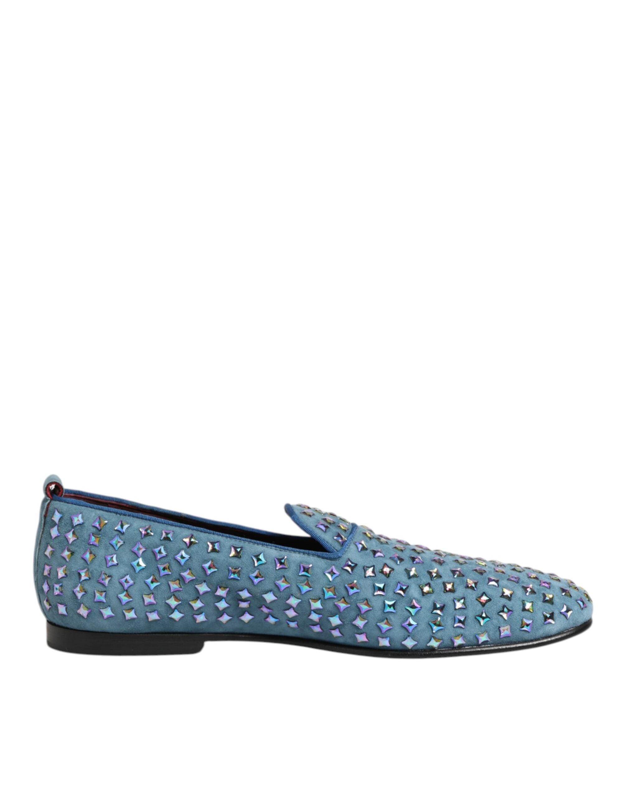 Chaussures Dolce & Gabbana pour hommes en daim bleu avec studs, loafers élégants et sophistiqués.