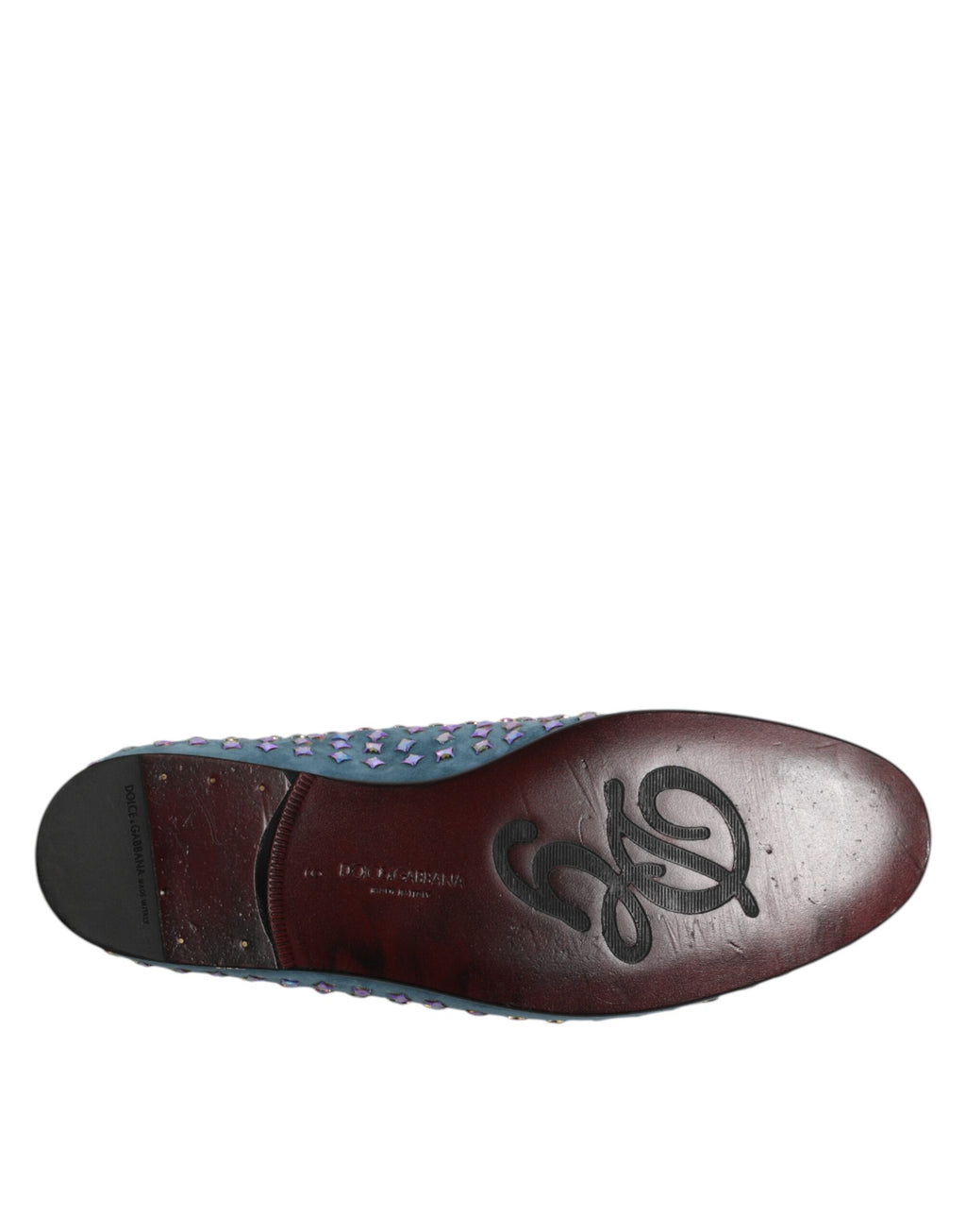 Chaussures mocassins en daim bleu Dolce & Gabbana pour hommes avec détails à clous, élégantes et modernes.