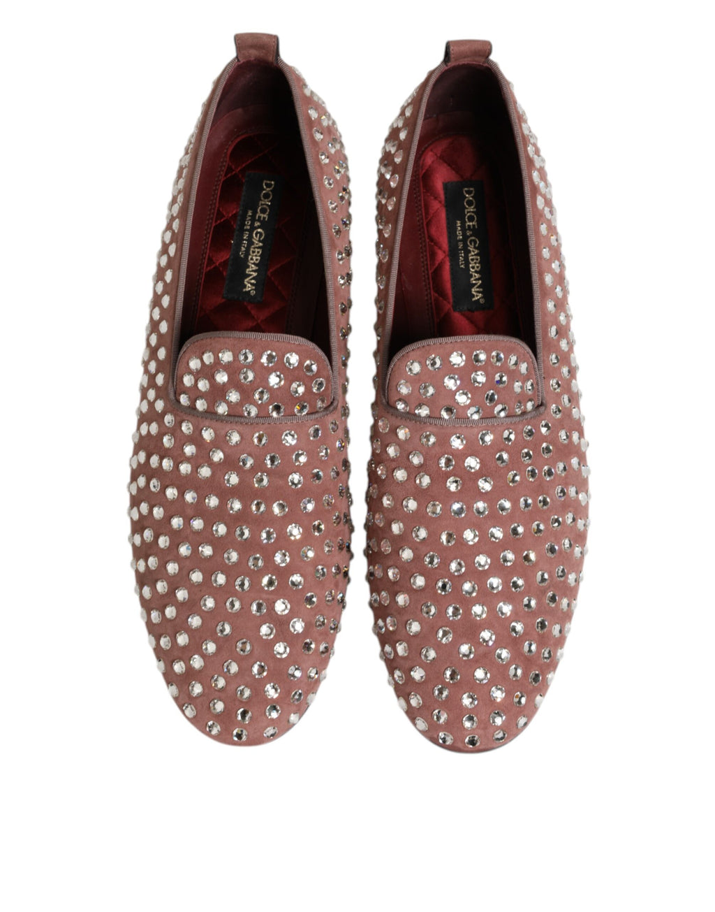 Chaussures mocassins Dolce & Gabbana en daim rose avec cristaux pour homme, chaussures de ville élégantes et sophistiquées.