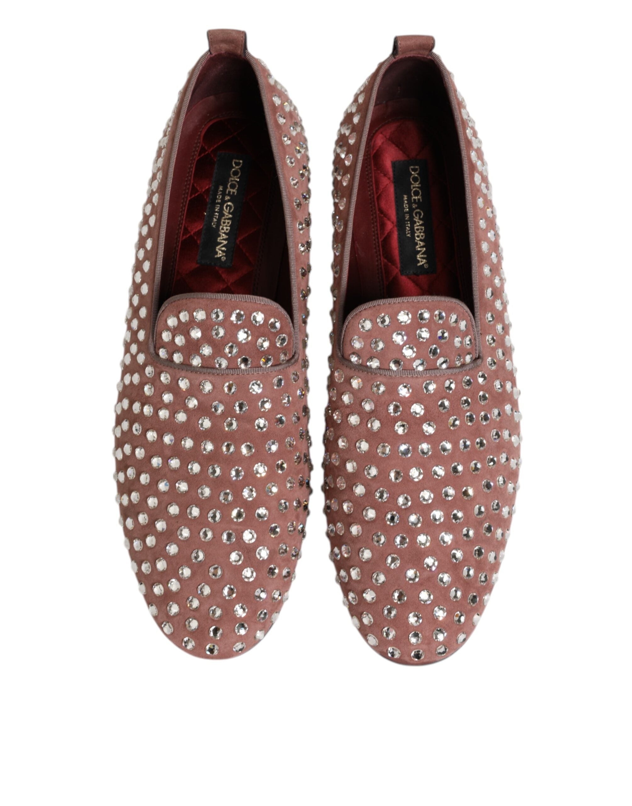 Chaussures mocassins Dolce & Gabbana en daim rose avec cristaux pour homme, chaussures de ville élégantes et sophistiquées.