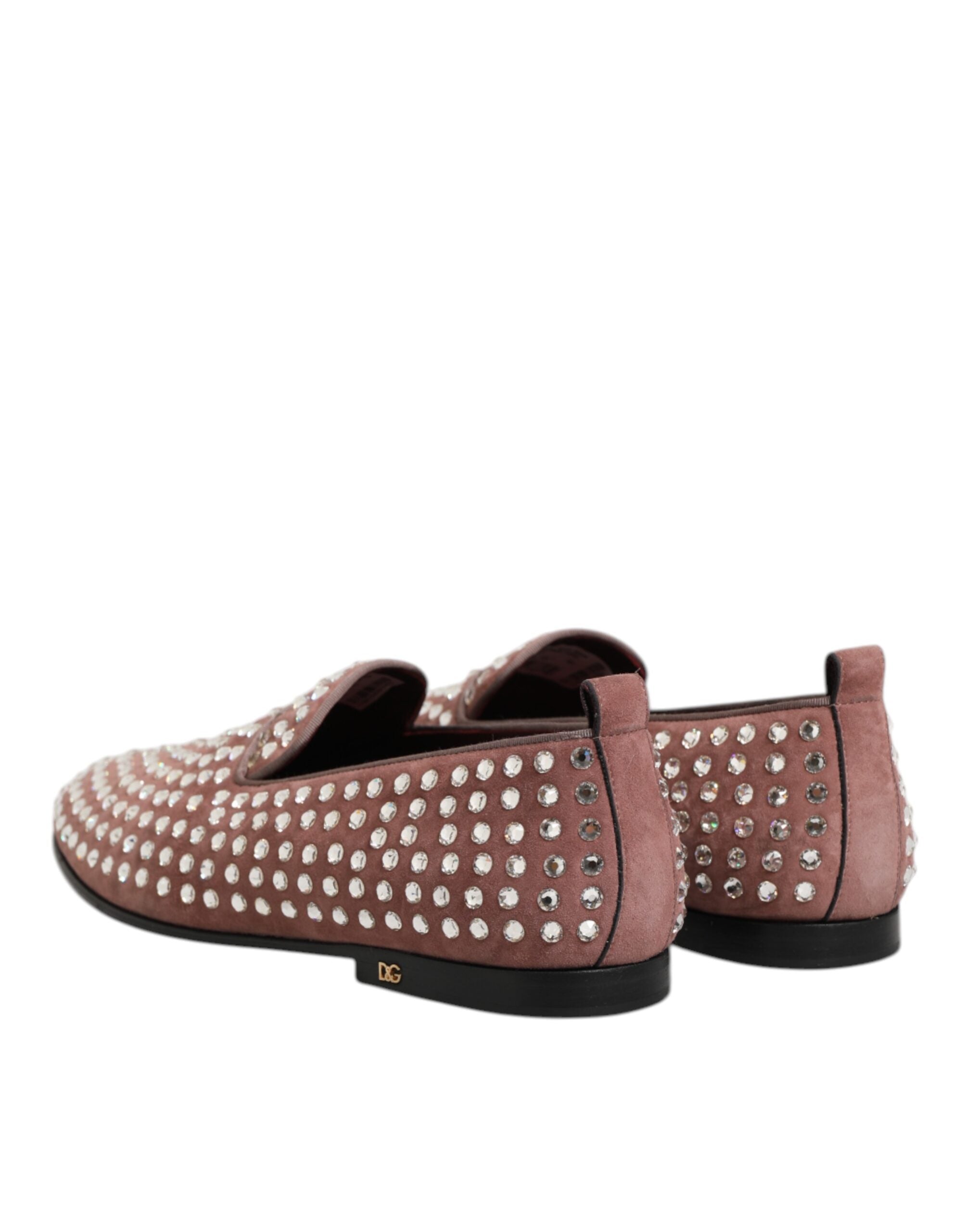 Chaussures formelles pour homme Dolce & Gabbana en daim rose avec cristaux, mocassins élégants et sophistiqués.